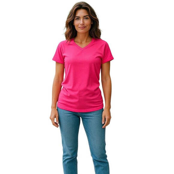 Beverly Hills Polo Club NEON Pink V-Neck Top - Picture 1 of 8